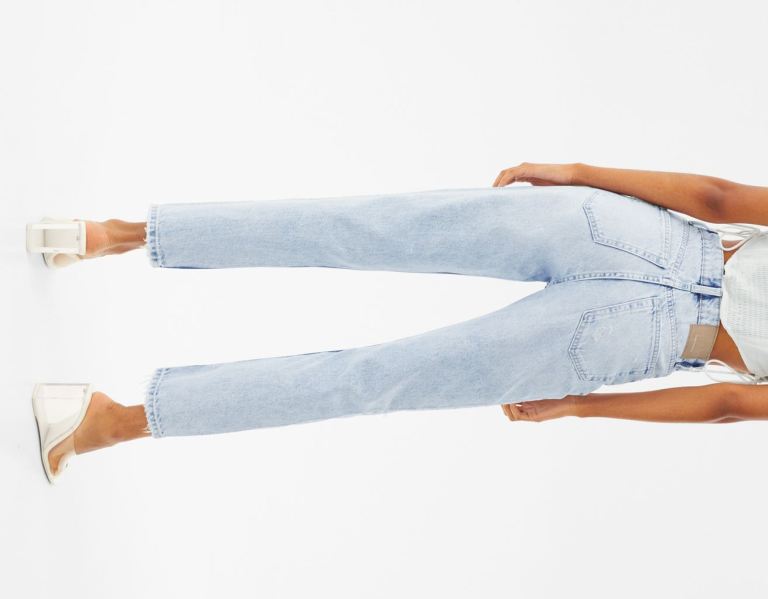 Blue Women's Bershka Ripped Mom Jeans | EAdiKPWh8L9