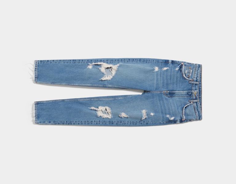 Blue Women's Bershka Ripped Relax Fit Jeans | yBt3LTbTBCv