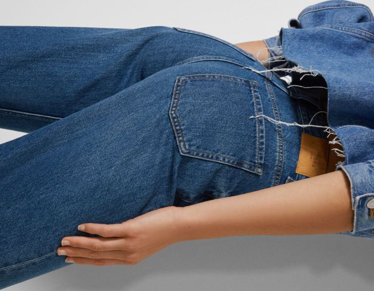 Blue Women's Bershka Ripped Wide-leg ’90s Jeans | WFOtbC2Tep9