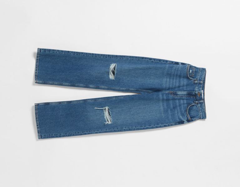 Blue Women's Bershka Ripped Wide-leg ’90s Jeans | WFOtbC2Tep9