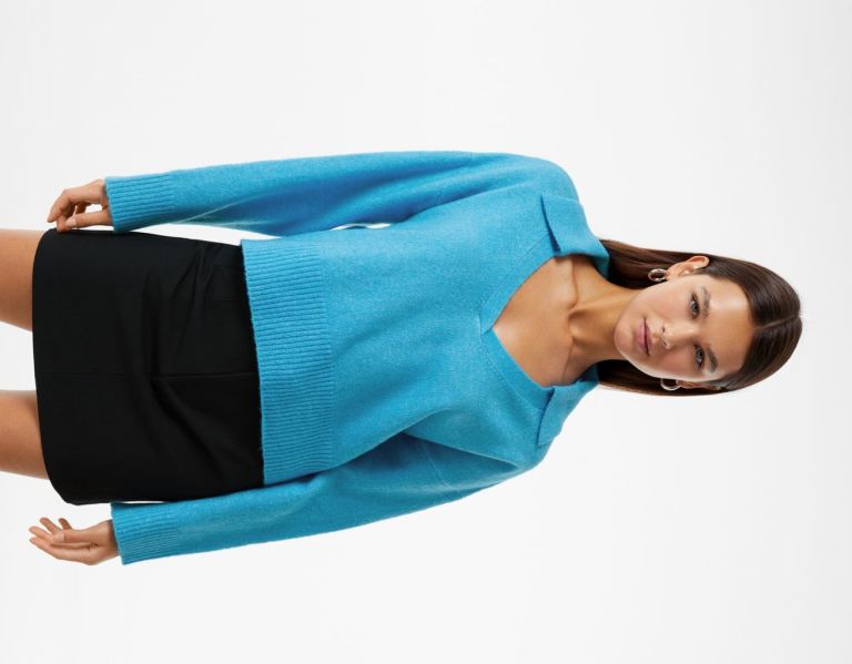 Blue Women\'s Bershka Sweater With Polo Collar Sweaters | K0OdX9V1OGQ