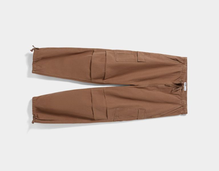 Brown Men's Bershka Cargo Parachute Jeans Pants | PFyG2LFrfOj