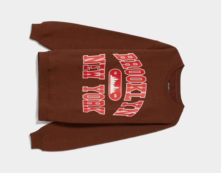 Brown Men's Bershka Crew Neck College Print Sweatshirts | 11XXA0JTx0w