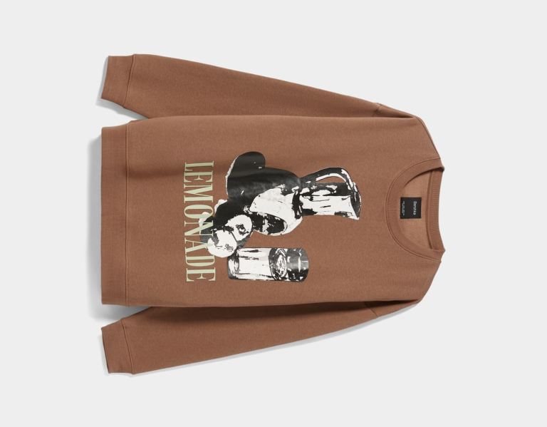 Brown Men's Bershka Crewneck Printed Sweatshirts | 3Fn572dMyIY