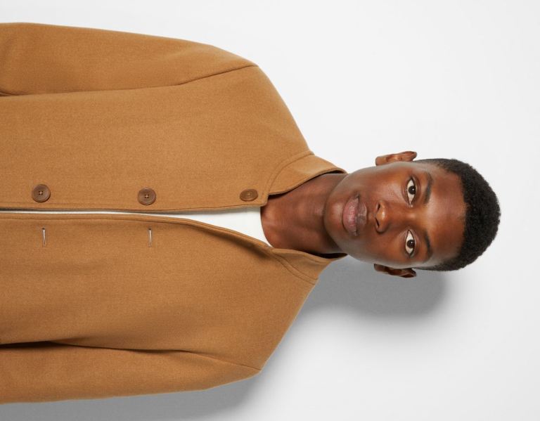 Brown Men's Bershka High Neck Coat Outerwear | Ap4jLb750Fl