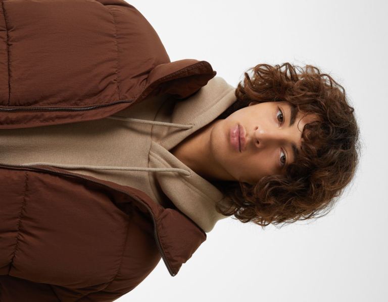 Brown Men's Bershka Oversize Puffer Down Jackets | 2GVDeud4m0t