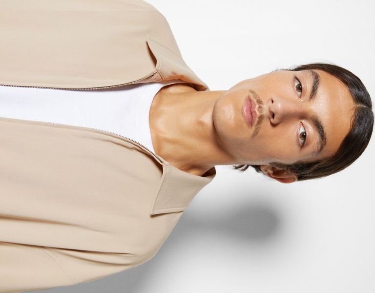 Brown Men's Bershka Short Sleeve With Zipper Shirts | PkpxrUAeqgE