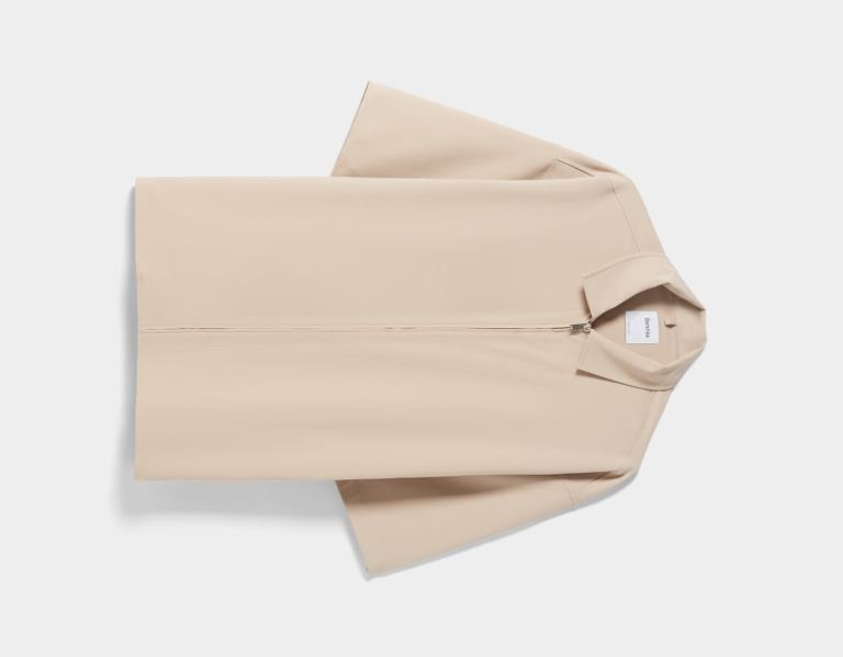 Brown Men's Bershka Short Sleeve With Zipper Shirts | PkpxrUAeqgE