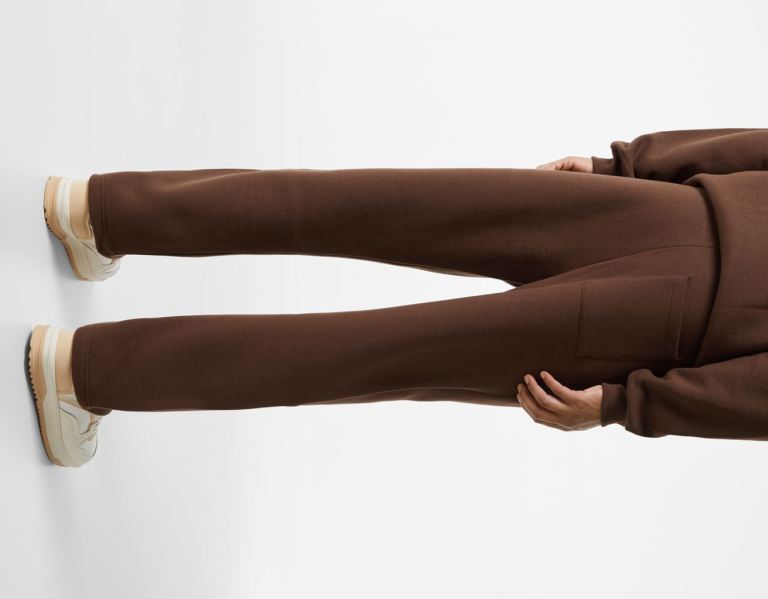 Brown Men's Bershka Standard Wide-leg Plush Pants Tracksuits | 1feJOUUbrVh