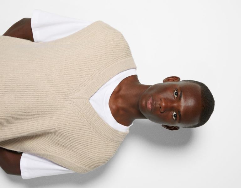 Brown Men's Bershka V-neck Knit Vest | ec44ePmlIoK