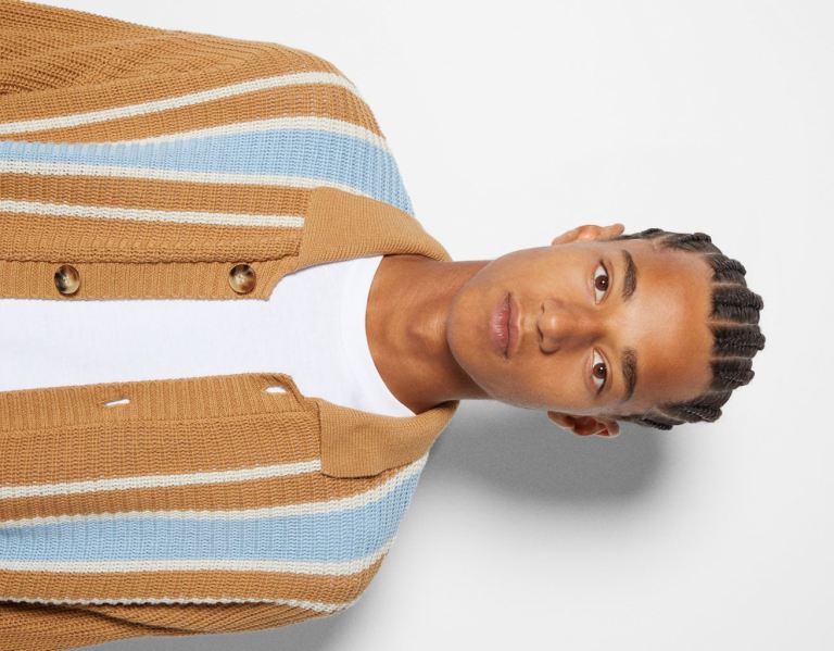 Brown Men's Bershka Vertical Stripe Cardigan | 71i5lz22sBU