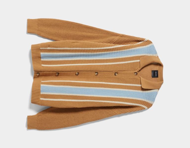 Brown Men's Bershka Vertical Stripe Cardigan | 71i5lz22sBU