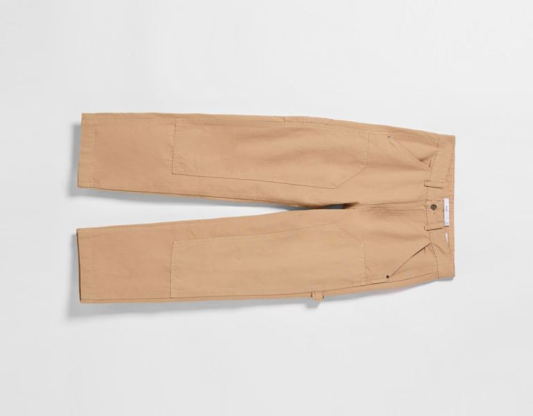 Brown Men's Bershka Wide-leg Canvas Carpenter Pants | 7WKGzvGXVRu