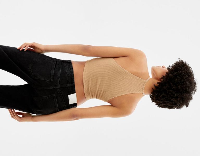 Brown Women's Bershka Crossed With Straps Tops | wEzxZmk5Vcm