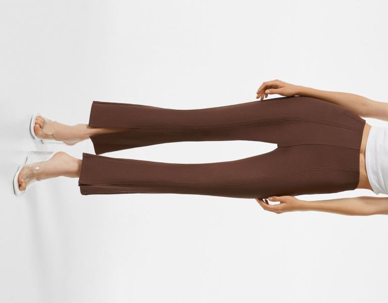 Brown Women's Bershka Kick Flare Ottoman Split Hem Pants | GLwly2YPX3m