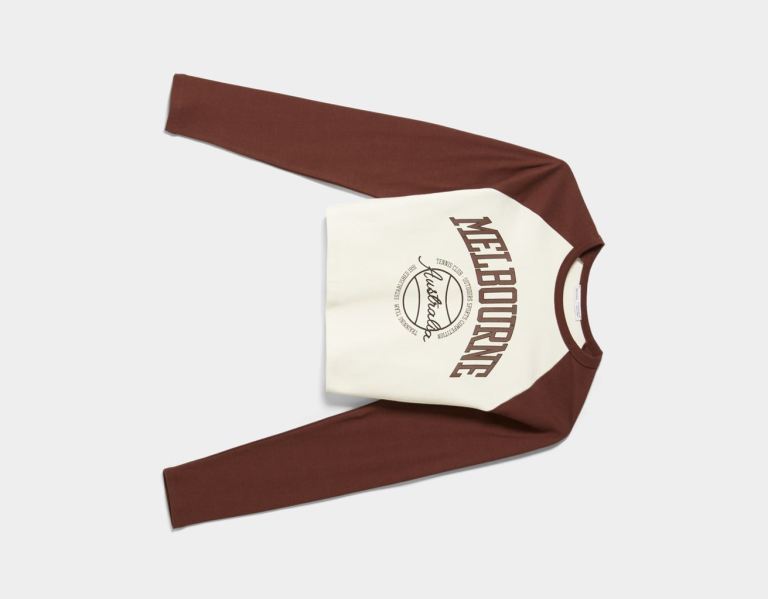 Brown Women's Bershka Printed With Long Raglan Sleeves T Shirts | JthcBj0WUGB