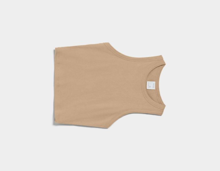 Brown Women's Bershka Sleeveless Ribbed Top T Shirts | QoQLykPg797