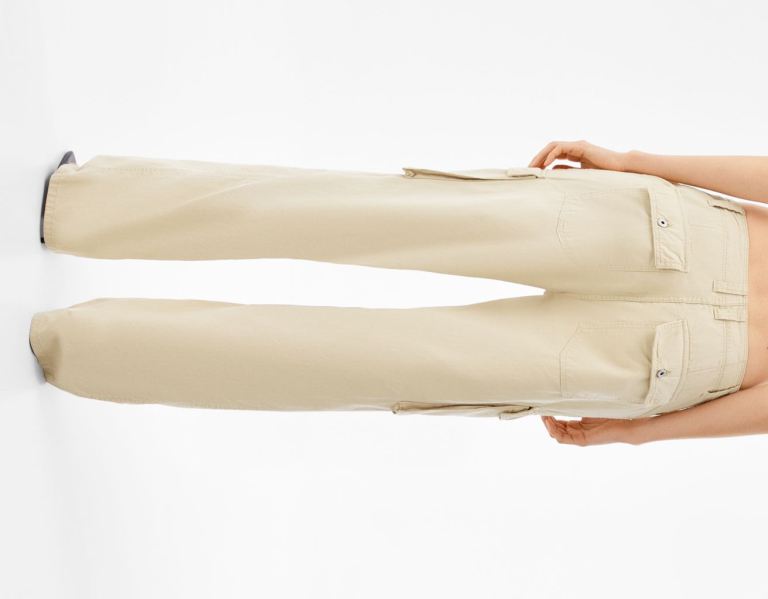 Brown Women's Bershka Straight Fit Pants Cargo | eACx4wA4uzW