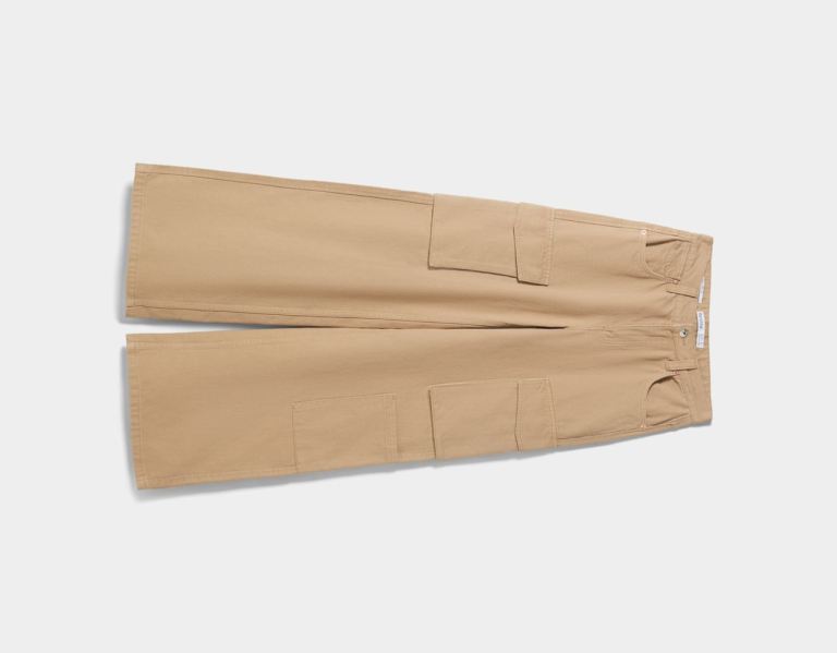 Brown Women's Bershka Wide-leg Twill Cargo Pants | ZvHj3FJrW8N