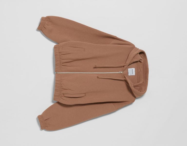 Brown Women's Bershka Zip-up Hoodie | fOoBTRkfUdw