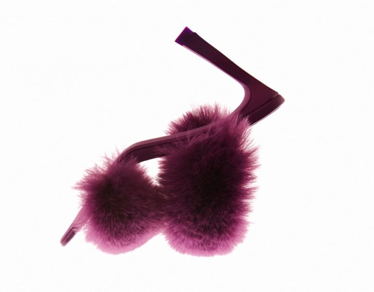 Burgundy Women's Bershka Faux Fur High-heel Heels Sandals | zycJEPbdsmL