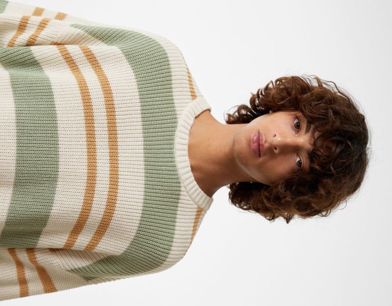 Cream Men's Bershka Horizontal Stripe Sweater Sweaters | W1JzZBuUZje