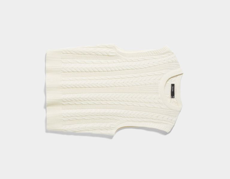 Cream Men's Bershka Short Cable-knit Vest | hDMGUPhRSnG