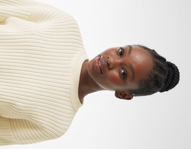 Cream Women's Bershka Crew Neck Ribbed Sweater Sweaters | 2WElrCcWf4j