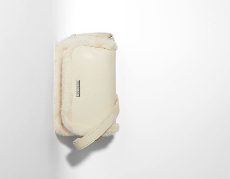 Cream Women's Bershka Faux Fur Faux Leather Crossbody Bags | G0qOFSHsKhb