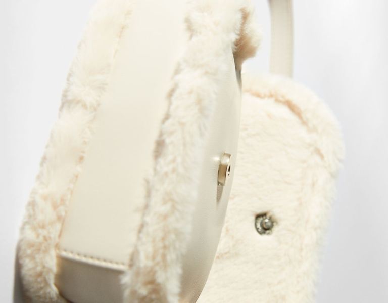 Cream Women's Bershka Faux Fur Faux Leather Crossbody Bags | G0qOFSHsKhb