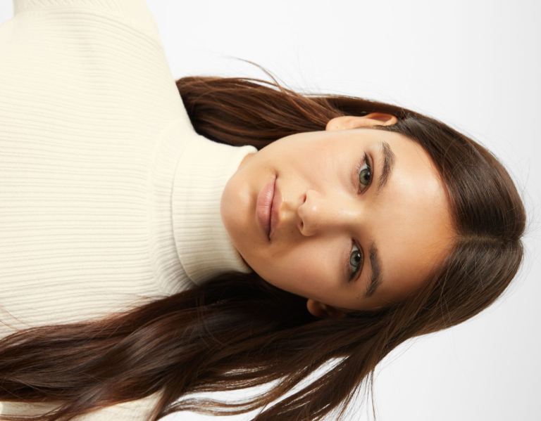 Cream Women's Bershka High Neck Ribbed Sweater Sweaters | 5fl4pXstyUp