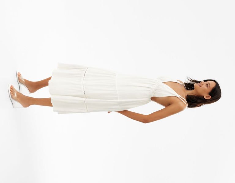 Cream Women's Bershka Long Ruffled Dress | a8IH1NB1gfA