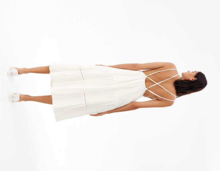 Cream Women's Bershka Long Ruffled Dress | a8IH1NB1gfA