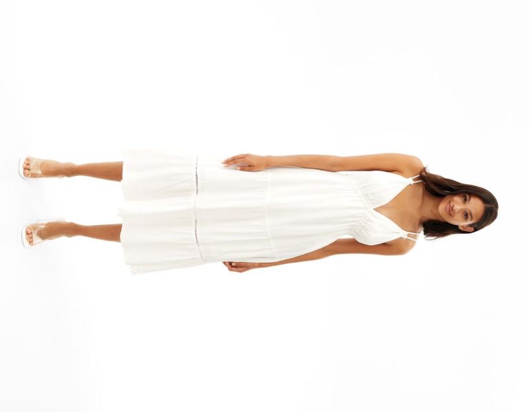 Cream Women\'s Bershka Long Ruffled Dress | a8IH1NB1gfA