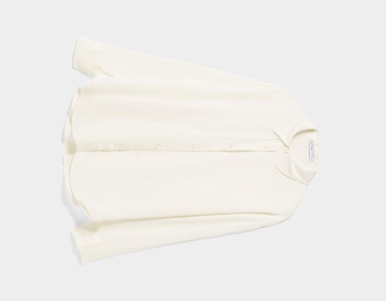 Cream Women's Bershka Long Sleeve Satin Shirts | j6eAoJkZPUI