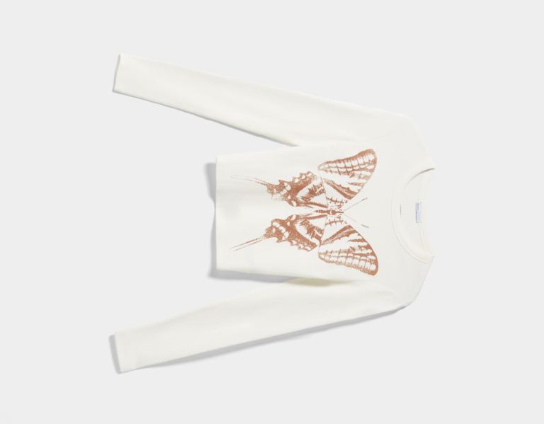 Cream Women's Bershka Long Sleeve With Print T Shirts | 7zhZhz45AWB