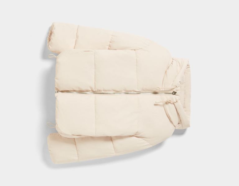 Cream Women's Bershka Oversize Hooded Puffer Jackets | To9IEwDrTis