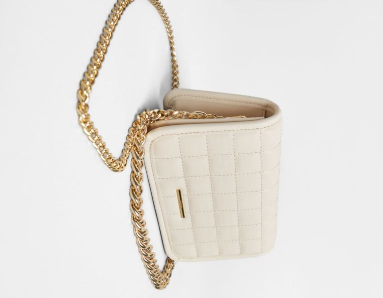 Cream Women's Bershka Quilted Hand With Chain Strap Bags | 8R9ktICWxq4