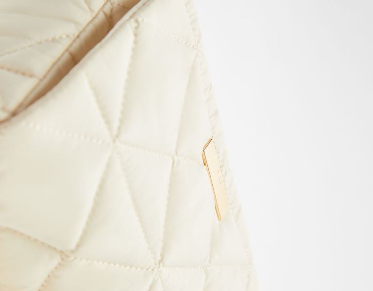 Cream Women's Bershka Quilted Nylon-effect With Thick Chain Bags | flNVy5osTH9