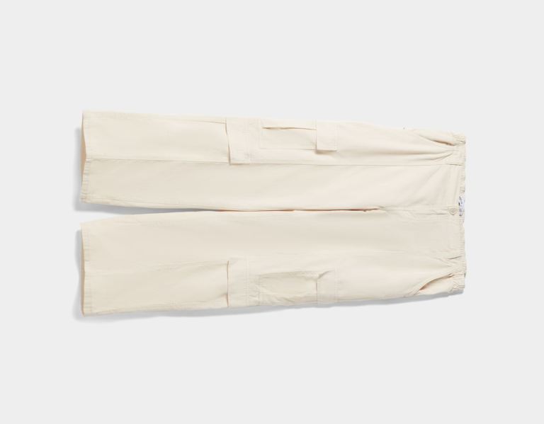 Cream Women's Bershka Straight Fit Cargo With An Elastic Waistband Pants | ifHok2g1sZc