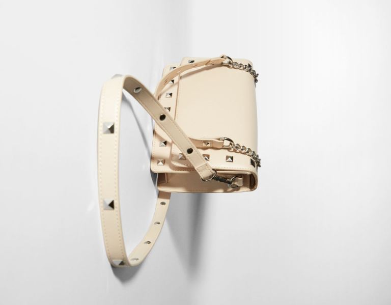 Cream Women's Bershka Studded Crossbody Bags | IjeYYyfN5vs