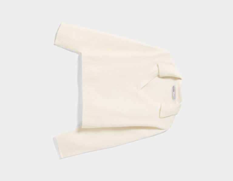 Cream Women's Bershka Sweater With Polo Collar Sweaters | XHnpY2tDt4Y