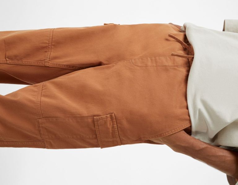 Dark Orange Men's Bershka Regular-fit Sweat-style Cargo Pants | ABsOJz6HWTu