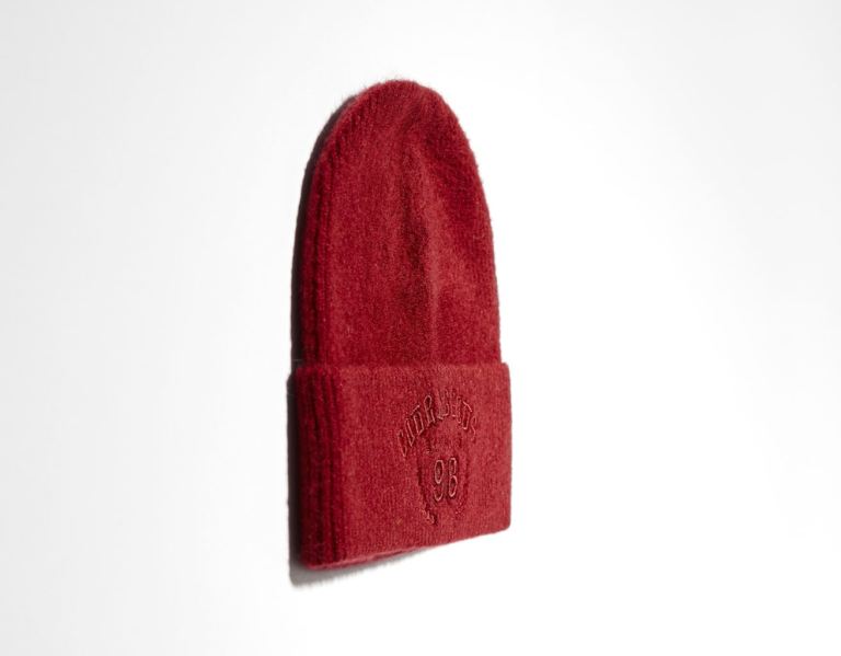 Dark Red Men's Bershka Embroidered Varsity Beanie Caps | BIN6p8aXvUl