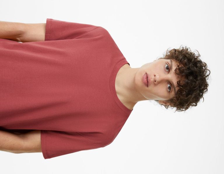 Dark Red Men's Bershka Regular-fit Short Sleeve T Shirts | UMPWBHsnICh