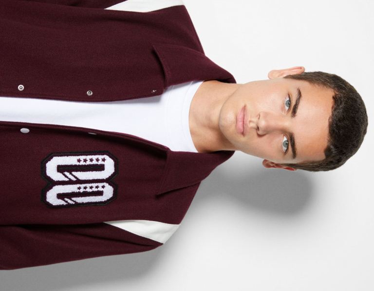 Dark Red Men's Bershka Varsity Bomber Jackets | aQMLB0LYwi8