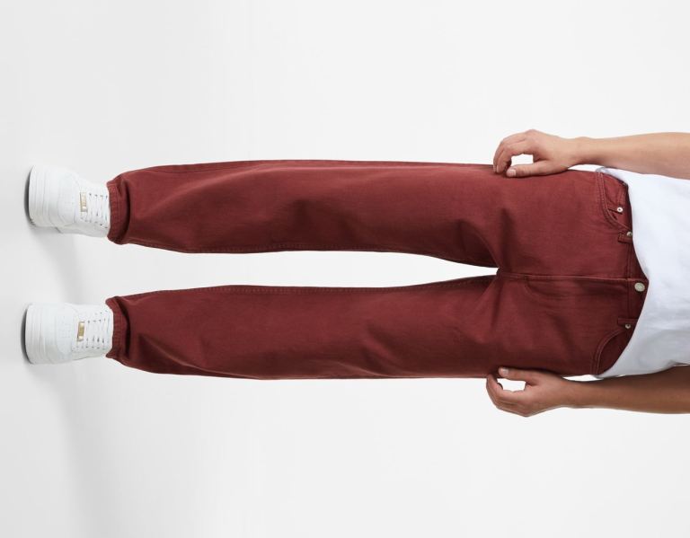 Dark Red Men's Bershka ’90s Wide-fit Color Jeans | piDd2NpUmVw