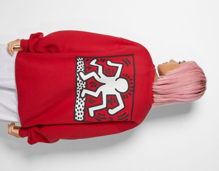 Dark Red Women's Bershka Crew Neck With Keith Haring Print Sweatshirts | yOhYTW6k38q