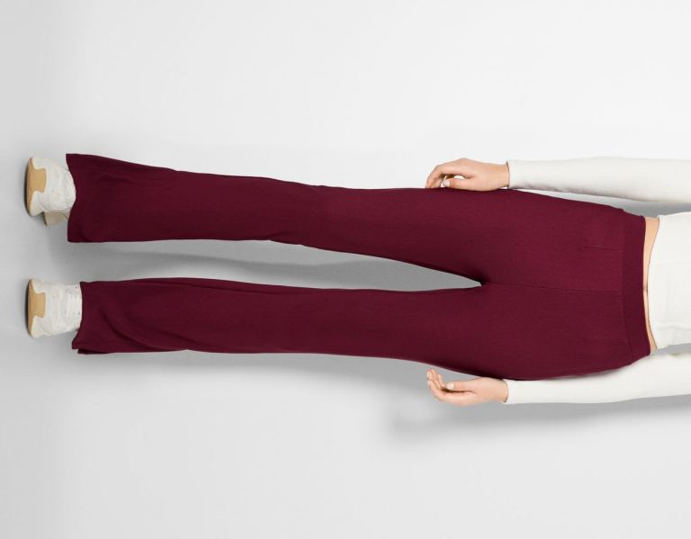 Dark Red Women's Bershka Flared Ottoman Pants | TTkUpjVwSjM