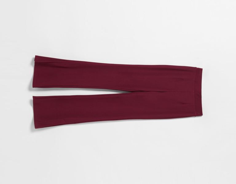 Dark Red Women's Bershka Flared Ottoman Pants | TTkUpjVwSjM